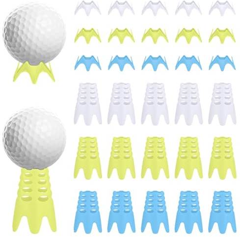 XIHIRCD 30St Kunststoff Golf Tees, 15 Hoch und 15 Kurz Golf Simulator Tees Golf Matten Tees Drinnen und Draußen Übungs Golf Tees für Sportler Golfliebhaber Anfänger (Blau, Weiß, Gelb)