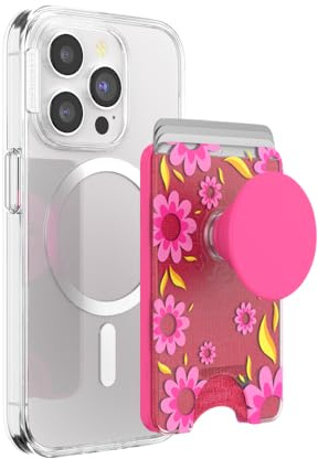 PopSockets Phone Wallet with Expanding Grip and Adapter Ring for MagSafe, Phone Card Holder, Wireless Charging Compatible, Wallet Compatible with MagSafe - Pink Relief