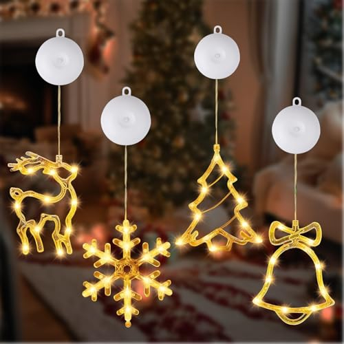 ZIGefofo 4 piezas luces navideñas para ventanas con ventosas 10 lámpara LED luz de ventana a pilas blanco cálido ventosa decoración navideña luces para iluminación decoración de fiestas y bodas