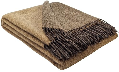 STTS International Wolldecke 100% Schurwolle Wohndecke in versch. Farben 140 x 200 cm Tagesdecke Schurwolldecke Woll-Plaid Tirol (Braun-Beige (Double face), 140 x 200 cm)