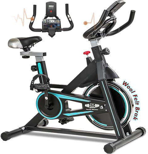 Exercise Bike Indoor Cycling Bike Stationary Cycle Bike with Heart Rate Sensor & Comfortable Seat Cushion, Quiet Fitness Bike for Home Cardio Workout (Black & Blue)