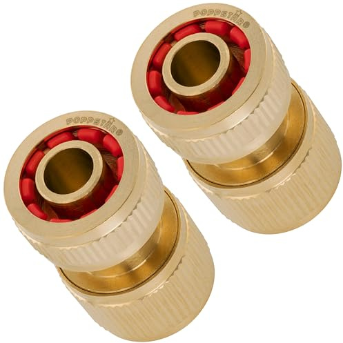 Poppstar 2x Stecksystem Schlauchkupplung Messing mit Wasserstopp für 1/2 Zoll (13mm) Schläuche