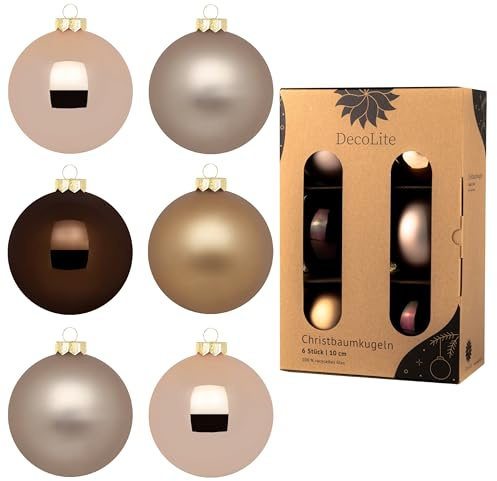 DecoLite: Christbaumkugeln aus Glas Ø 10 cm (6 Stück) - Lounge | 6 Glaskugeln Ø 10 cm, innen echt versilbert, inkl. S-Aufhänger 3,8 cm, plastikfreie Kartonbox
