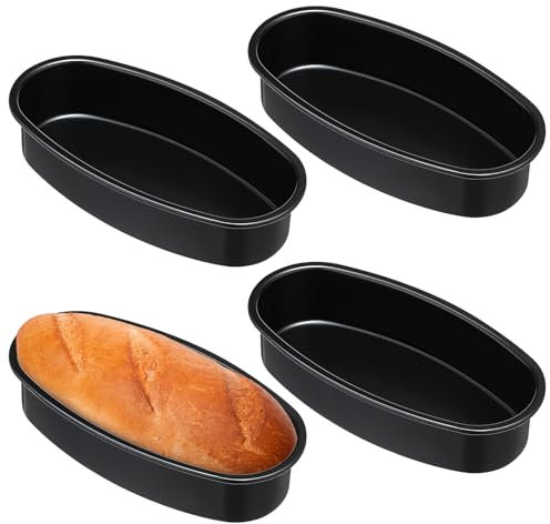 Baderke 4 Packs Oval Cheesecake Pan 9 x 4.5 x 2 Inches Nonstick Baking Loaf Pan Aluminum Meat Bakeware Large Cake Mold for Baking Cake, Bread, Meatloaf, Lasagna, Black Grey