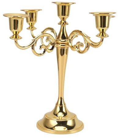 5-Armiger Kandelaber-Kerzenständer aus Metall, robuster Kerzenständer aus Gusseisen, Elegante Kerze, dekorativer Kerzenhalter aus Eisen im Retro-Stil für Heimkirchen (Gold)