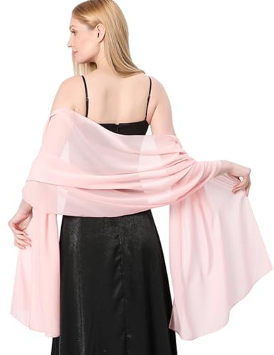 LQSCJS Stola Damen Halstuch Chiffon, 200 x 70cm Stola damen Festlich Chiffon Schal Shawl Multifunktionstuch Leicht für Abendkleid oder Brautkleid Hochzeit Scarf, Rosa