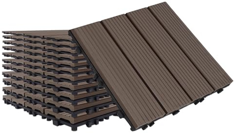 Aufun 11 Stück Terrassenfliesen WPC 30x30cm Kunststoff Klickfliesen Holzoptik mit klicksystem, Filterbares Wasser Premium Fliese Terrassendielen für Garten Balkon Terrasse (1 m²,TypeA Hellbraun)