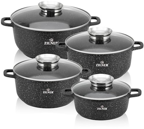 Kochtopf Set Induktion - Topfset mit Glasdeckel - Töpfe für alle herdarten - Antihaftbeschichtung aus Schwarz - ZILNER® (ZILNER 7320)