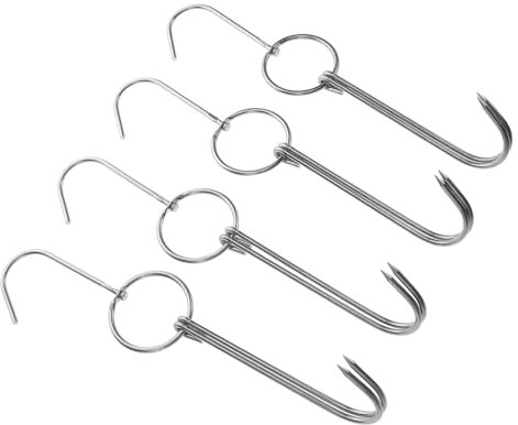 Toddmomy 4 Stück Edelstahl Doppel Fleischhaken Grill Kochen Zubehör Aufhängen Braten Truthahn Haken Für Rauchen Outdoor Aktivitäten Werkzeug Hängehaken