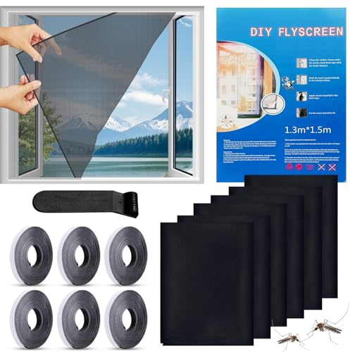 STFYUG 6 Stück Fliegengitter Fenster, Insektenschutz Fenster, Moskitonetz Fenster, Fliegennetz Fenster, mit Klettband Selbstklebend, Moskitonetze für Fenster und Türen