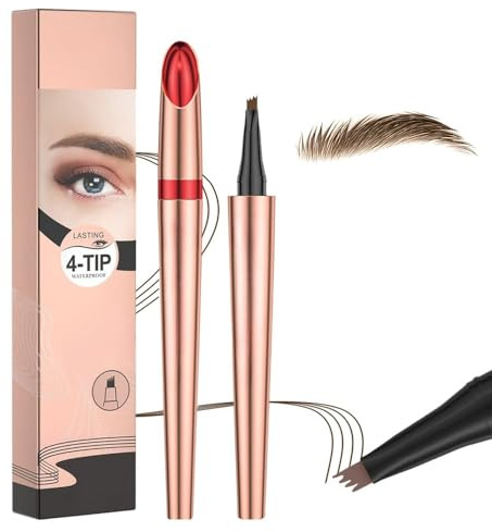 2025 Microblading Augenbrauenstift,Wasserfester 4-Zinken-Stift für natürliche, haarähnliche Brauen,Langanhaltendes Augenbrauen-Make-up für Damen,Wischfest & Präzise (Dunkelbraun)