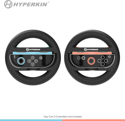 Hyperkin Racing Wheel Set 2-Pack for Nintendo Switch 2 Joy-Con 2 Controllers Ergonomic Steering Wheel Controller Grip Black Compatible with Switch Racing Game Mario Kart World