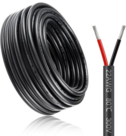 Câble Électrique 22AWG 2x0,3mm² 20M, Fil Flexible en Cuivre Étamé à 2 Conducteurs, Tension Nominale 300V, pour Applications Basse Tension 5V 12V 24V, Bandes LED et Projets Électriques