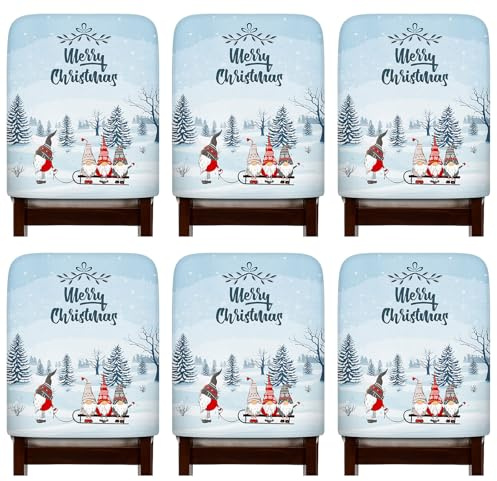 Tatuo 6 Stück Stuhlhussen Weihnachten Stuhlrückenbezüge Esszimmerstuhl Stuhlbezug Weihnachtsstuhl Überzug Weihnachten Stuhlbezüge Weihnachtsfeier Party für Esszimmer Küche Hotel(Zwerg)