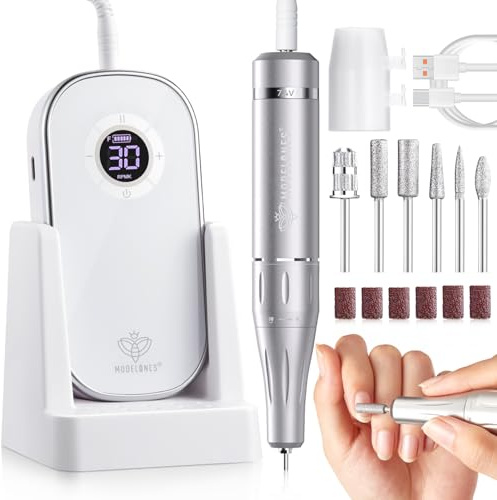 Modelones Electric Nail Files, 35000RPM Professional Nail Drill, Portable Portable E File Kit with Bits & Sanding Bands for Acrylic Gel Nails Manicure Salon Home