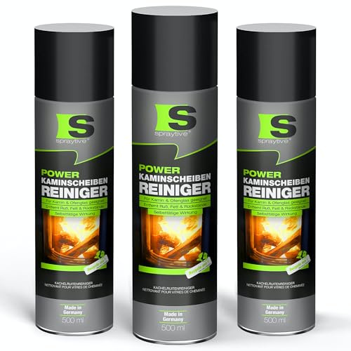 Spraytive 3 x 500 ml Power-Kaminscheibenreiniger – Aktivschaum-Spray für Kamin- & Ofenglas – entfernt Ruß, Fett & eingebrannte Rückstände selbsttätig – klare Sicht ohne Schrubben – Made in Germany
