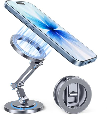 Itramax 360° Rotation Magnetic Phone Stand,Foldable Portable iPhone Stand | Double Magnet Zinc Alloy Adjustable Car Phone Mount for iPhone Air 17 16 15 14 13 Pro Max,Galaxy S25 S24 S23,Gym,Golf Cart