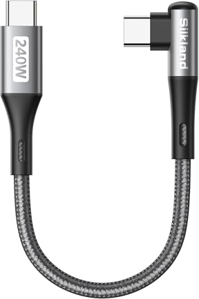 Silkland USB-C to USB-C Kabel Kort 15CM 90Grader, 240W 48V/5A, PD3.1&QC4.0+ | USBC Snabbladdningskabel Vinkel för Galaxy S26 Ultra S25 S24 S23 S22 S21, MacBook Pro/Air, iPad Pro/Mini, Pixel