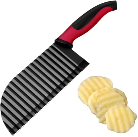 LUMOOM Wellenschneider, Edelstahl Wellenmesser als Pommesschneider, Kartoffelschneider, Robustes Riffelmesser für Kartoffeln Gemüse Obst, Crinkle Chip Cutter