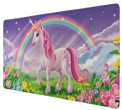 Einhorn in Fantasielandschaft Schreibtischunterlage 89x40cm XXL Mauspad für Einhorn-Fans Fantasievolle Tischdeko für Kinderzimmer & Büro