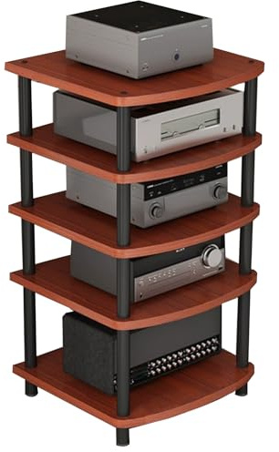 Lunosrbk Studio HiFi Stand, AV Media Stand 2/3/4/5-Tier Media Console, Record Player Storage Shelves, Stereo Audio Equipment Rack Mount Shelf for Amplifier, CD(BrownA,60 * 54 * 111.5cm(5Tier))