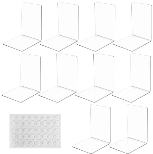 Lot de 10 Serres Livres, Serre-Livres en Acrylique Transparent, adaptés au Rangement de Livres, aux étagères de bibliothèque et aux Serre-Livres de Bureau