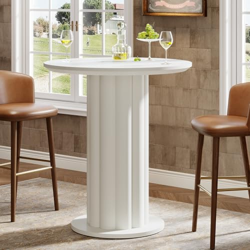 Tribesigns 100 cm hoher Bartisch mit römischem Säulenfuß, Pub Stehtisch, Cocktailtisch und Esstisch in Thekenhöhe, rund, für kleine Küchen, Wohnzimmer, Bistro, weiß