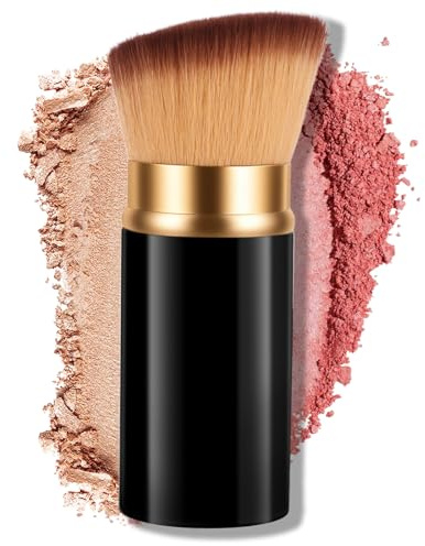 AOOTE Pennello Kabuki Angolato Retrattile, Pennelli da Viaggio Fard, Pennelli Retrattili Portatili per Trucco per Fondotinta, Cipria, Fard, Bronzer, Lucidatura, Protezione Solare, Occultamento