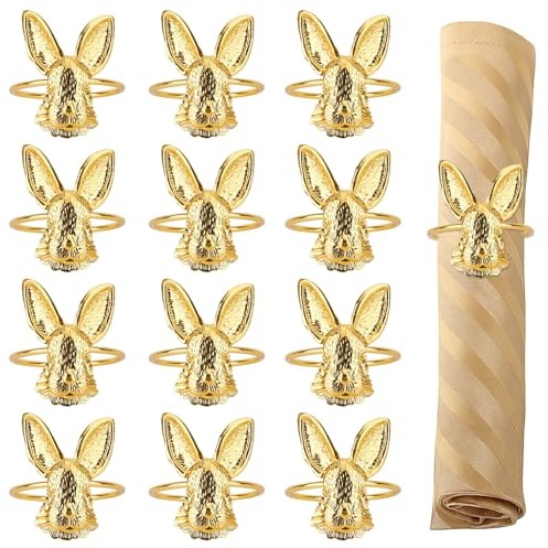 Gold Napkin Rings, Easter Napkin Rings, Party Table Decorations, Easter Bunny Decor, 12 Pcs, For Easter Feast Banquet Party Wedding Table Decor