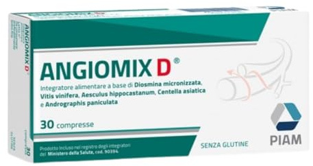 ANGIOMIX D - 30 Compresse - Integratore Alimentare a base di Diosmina micronizzata, Vitis vinifera, Centella asiatica, Aesculus hippocastanum e Andrographis paniculata