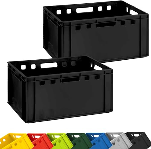 Fleischkiste E3 60x40x30 cm Schwarz Eurobox Stapelkiste 2er Set Lagerbox | BURI Metzgerkiste Made in Germany, lebensmittelecht als robuster Transportbehälter und stapelbare Lagerbox aus Kunststoff