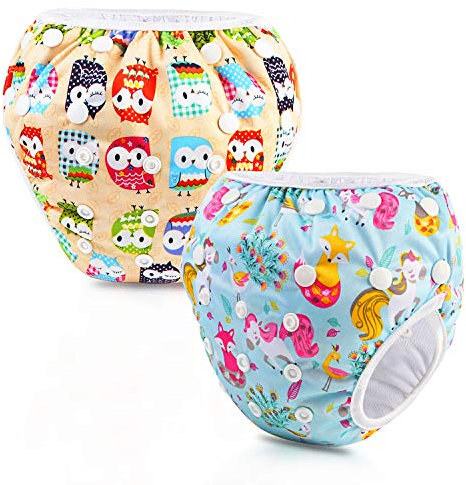 Riutilizzabile Pannolini da nuoto (Confezione da 2), Costume Pannolino Lavabili, Impermeabile Pannolino Piscina (0-3 anni)
