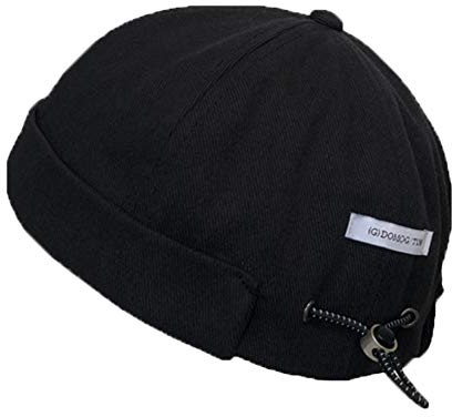 GEGEEN DOMOG Men Beanie Docker Cap Rolled Cuff Retro Skullcap Brimless Miki Hat (Black)