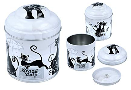 Carmani - Printed with Crazy Cats motif Small Metal Tin Tea Coffee Sugar Canister Storage Box with Lids