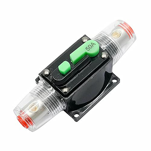 Auto Leistungsschalter,DC 12-48V Wasserdichter Inline Auto Leistungsschalter,Leistungsschutzschalter Auto,Manuellen Reset Schalter Car Audio Sicherung für Car Audio Solar Inverter Systemschutz(50A)
