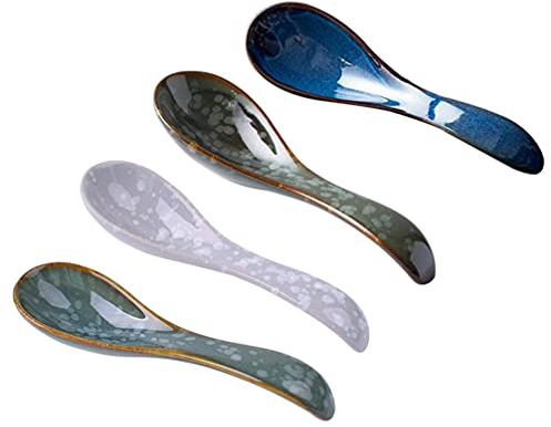 Cabilock Chinesische Löffel Suppe Chinesische Suppenlöffel 4Pcs Keramik Suppe L?ffel Sch?pfen Chinesischen Japanischen Porzellan Ramen Reis L?ffel Asiatischen Geschirr für Küche Kochen