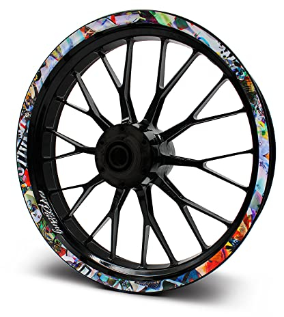 16-teiliges Set Felgenrandaufkleber Sticker für Motorrad Auto Felgen Design Komplett Set Felgenaufkleber für 15 16 17 18 19 Zoll MR019 (Stickerbomb, Matt)