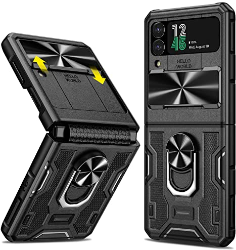 Doeshine für Samsung Z Flip 4 Hülle, Ganzkörper Robuste Stoßfeste Schutzhülle mit Magnetischer Standfunktion, Kamera Schutzhülle, PC Anti-Shock Case für Samsung Galaxy Z Flip 4 5G 2022 (Schwarz)