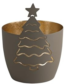 Giftcompany [SA2026/08] Madras, Windlicht, M, Motiv: Tannenbaum, Flannel/Gold, H12,5cm, D10cm