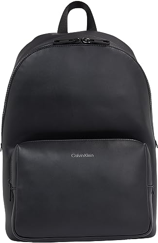 Calvin Klein Herren Rucksack aus Kunstleder mit Außentasche, Schwarz (Ck Black), Onesize
