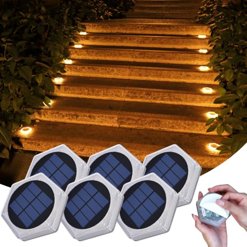 10cm 20 Led Bodenleuchte Aussen Solar Treppenbeleuchtung Hinlegen Aufkleber | Warmweiß 2700K IP68 Wetterfest Befahrbare Bodenleuchten Liegend für Garten Weg Einfahrt Stufe Gehweg Rasen (6 Stück)