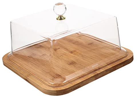 KICHOUSE Vassoio Per Torte Da Festa Con Copertura Acrilica Trasparente, Alzata Per Dolci in Legno Con Maniglia, Piatto Da Dessert Per Uso Domestico, Protezione Alimenti e Esposizione in Cucina