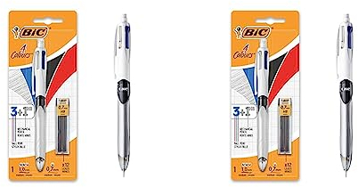 BIC 4 Farben Kugelschreiber Set 4 Colours 3+1HB, mit Bleistift, 2er Pack, inkl. 12 Bleistiftminen, Ideal für das Büro, das Home Office oder die Schule