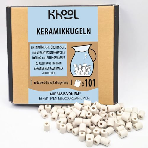 KHOOL | 101 Perlas de cerámica EM* Naturales | Filtro Agua Grifo y Jarra filtradora de Agua | Mejora el Sabor | Antical Natural | Usable en Lavadora o lavavajillas | 10 mm
