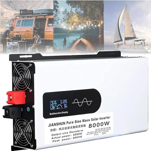 Spannungswandler 5000W 6000W 8000W 10000W 12000W Reiner Sinus KFZ Wechselrichter DC 12V/24V/48V/60V/72V/96V auf AC 220V/230V Stromwandler Steckdose LCD Digital Anzeig Konverter (8000W,12Vto220V)