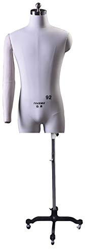 Schaufensterpuppe für Männer, zum Nähen, Torso, verstellbare Schneiderpuppen für Erwachsene mit flexiblem Arm und Rädern, weißer Büstenkörper-Modellständer für den Einsatz bei Spielen (Größe: kle