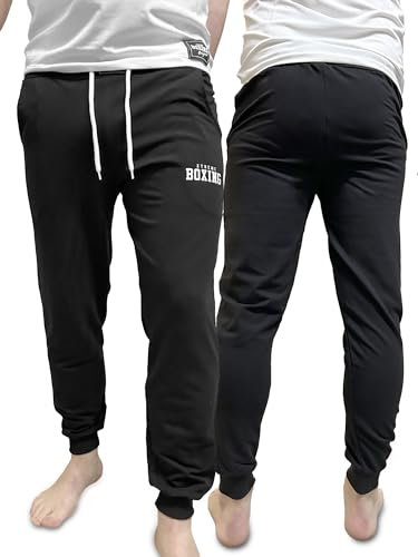 XTREME BOXING - Herrjoggingbyxor, långa sportbyxor i lätt bomull, idealiska för hemmet, gymmet, löpning, träning, jogging och fritid, XP200 (Svart, M)