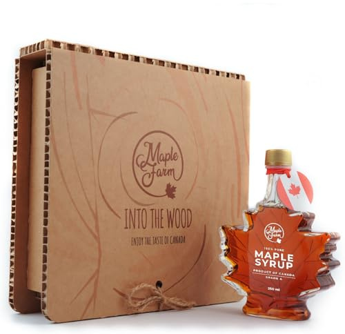 MapleFarm - Puro sciroppo d'acero Canadese Grado A, Dark Robust taste - Bottiglia a foglia 250 ml Confezione regalo - maple syrup - succo d'acero