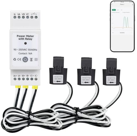 Tuya Moniteur d'alimentation intelligent sur rail DIN avec relais, tension en temps réel, courant, facteur de puissance, mesure active de la puissance et de la fréquence, compatible