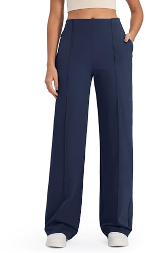 G4Free vida ben yogabyxor för kvinnor med fickor hög midja stretchiga affärsbyxor eleganta lediga klänningsbyxor lösa petite/vanliga/höga, Navy-petite 29, XL/Liten
